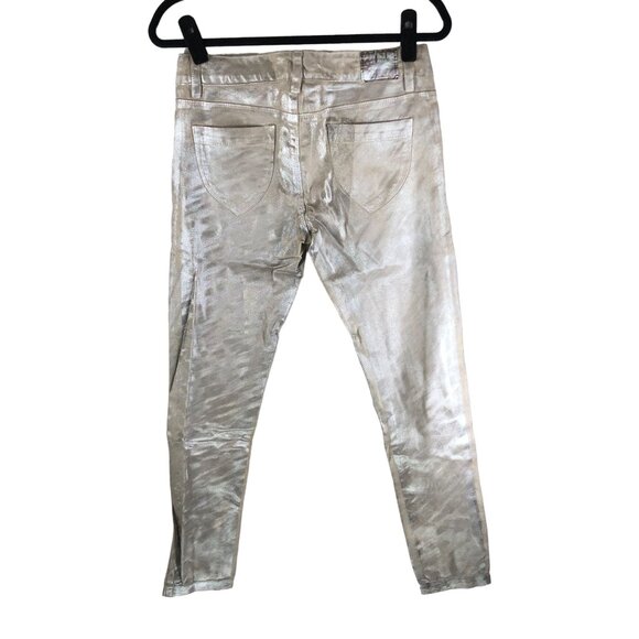 Lip Service Womens Metallic Silver Skinny Jeans Coated Denim 28 - Picture 2 of 3